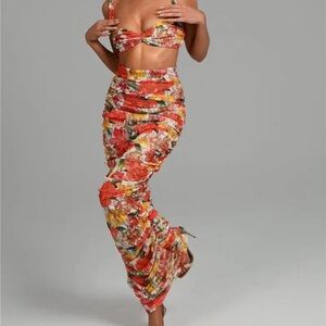 Gorgeous rushed printed summer 2 -piece set skirt
